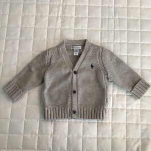 Ralph Lauren Baby Light Gray Cotton Knit Cardigan | 6M | Classic Pony